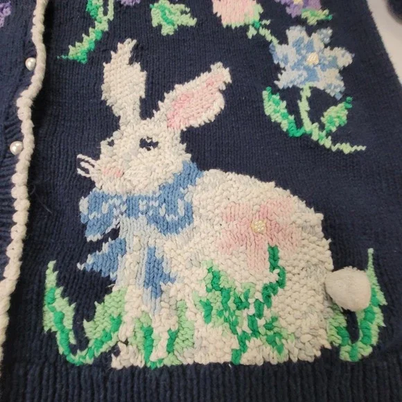 Belle Point Womens Button Up V Neck Easter Sweater Size 2X Embroidered Spring - Picture 9 of 12